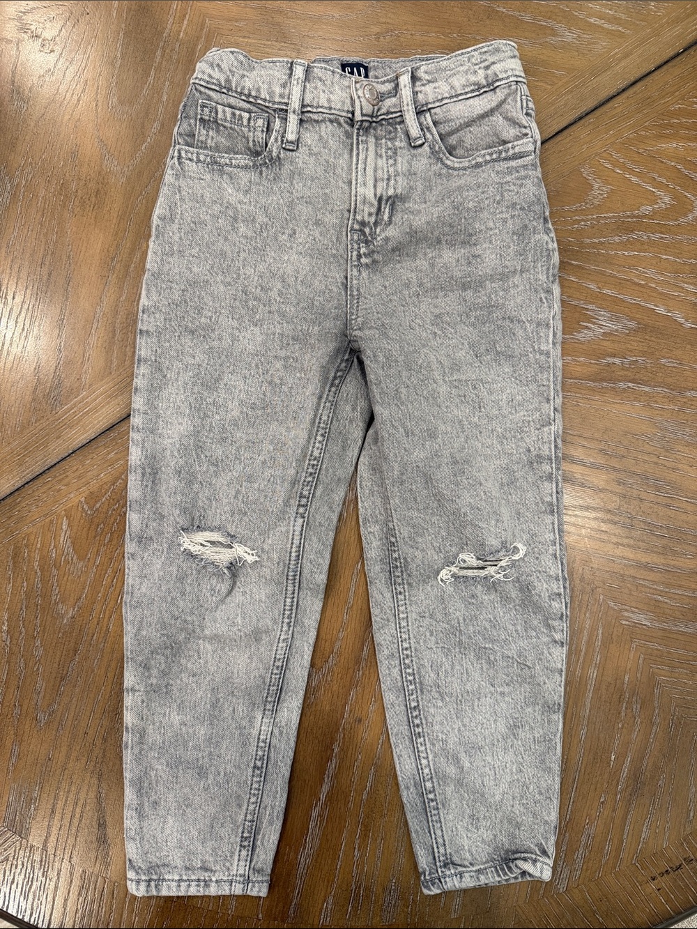 GAP Gray Acid-Wash Boyfriend Jeans with Knee Rips